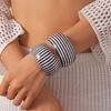Wide Thick Striped Bracelet Black-and-White Retro Cuff Bangle  Women's Jewelry