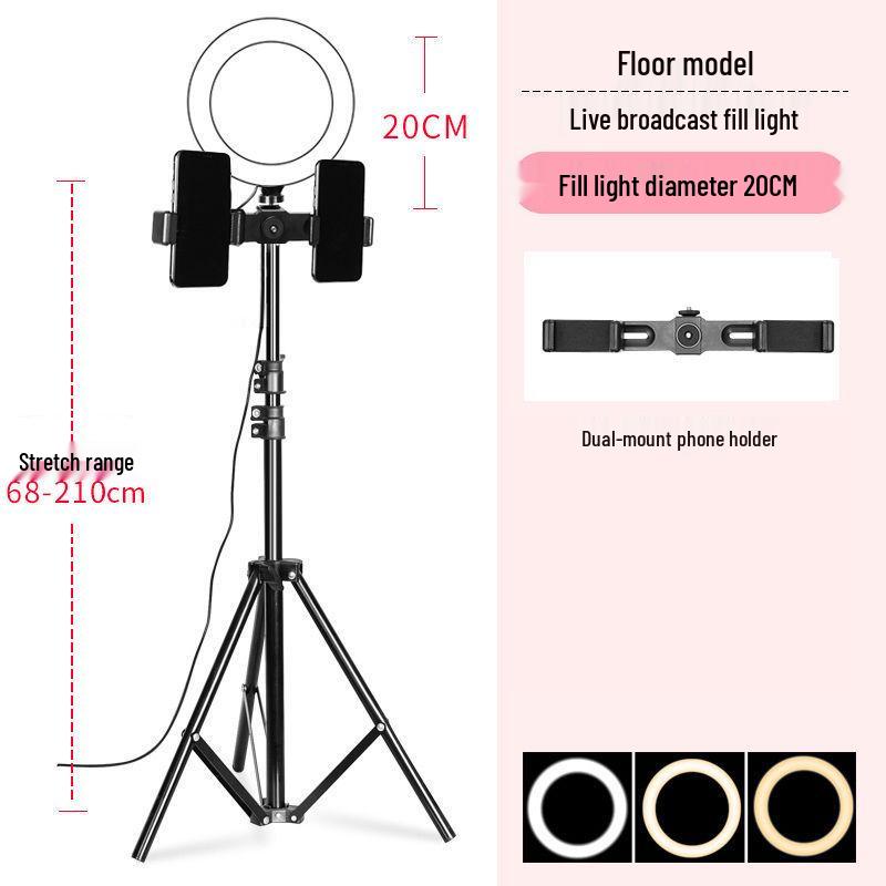 Mobile Phone Live Streaming Ring Light with Retractable Tripod and Multi-Position Stand