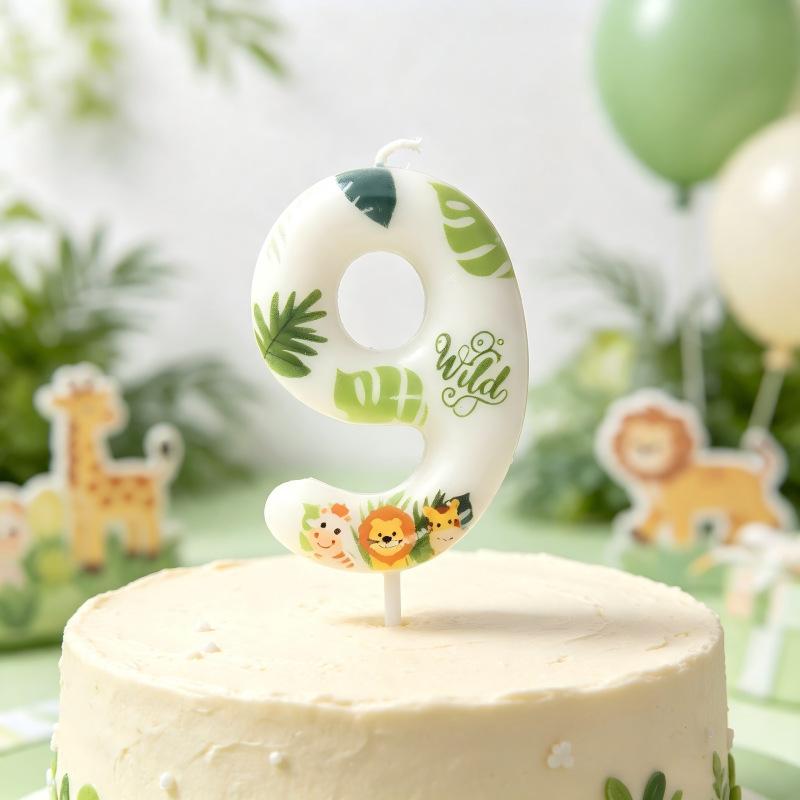 Jungle Animal Print Number Birthday Candle 0-9 Vivid Pattern Food-Safe Cake Decor for Kids Birthday Baby Shower Party Supplies