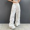 Women's Low-rise Sweatpants Drawstring Pockets Loose Wide-leg Pants Vintage White Parachute Pants