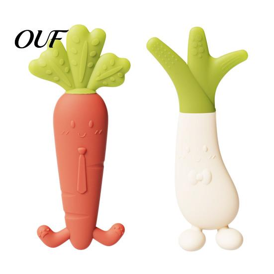 Baby Gum Massage Tool Silicone Carrot Teether, Food-Grade BPA-Free Chew Toy for 3-6 BPA Free Teething Months, Soothing Massager, Boil-Safe Infant