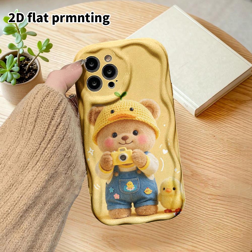 Phone case: 2D flat design suitable for iPhone 18 17 16 15 14 13 Pro, couple style, little bear with hat, Christmas and Halloween gifts