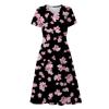 Women's Summer Casual Fashion Floral Print Short Sleeve V-Neck Swing Dress