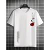 Men's Summer Loose Size 100% Polyester Rose Print Casual Slim Fit Round Neck Short Sleeve T-shirt