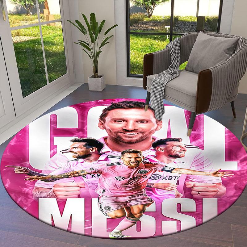 Lionel Messi Round Area Rug,Carpet Rug for Living Room Bedroom Sofa Playroom Decor,Non-slip Floor Mat