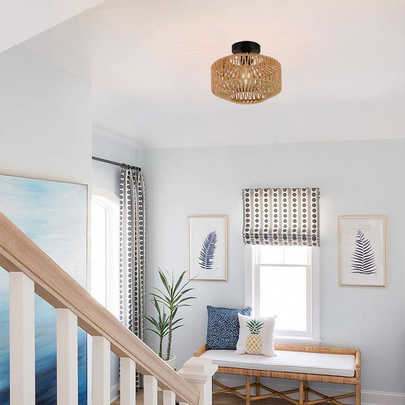 Ручной веревочный плетеный подвесной абажур для прихожей, спальни, кухни, входа, гостиной, защитная сетка для лампочек в стиле ретро