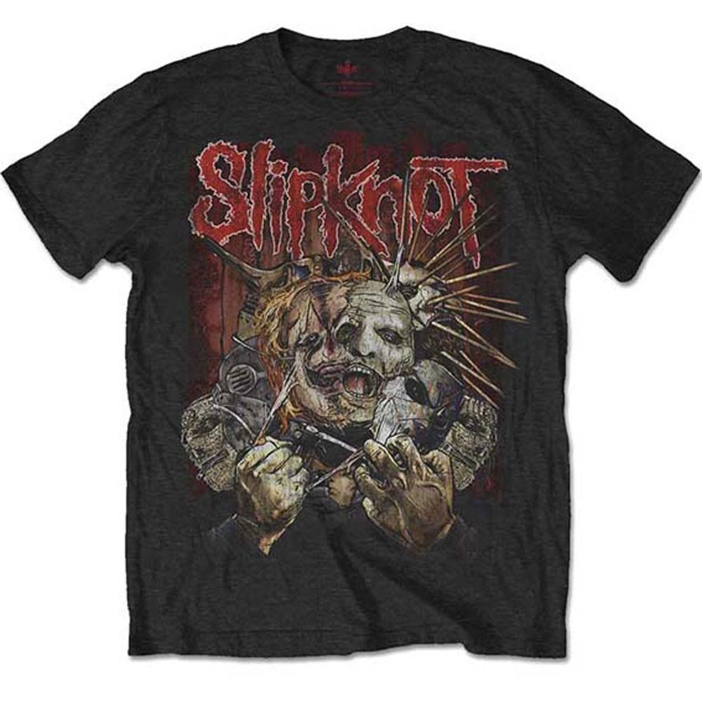 Мужская Slipknot Разорваны (Назад Печать) Приталенная футболка Маленькая Черная