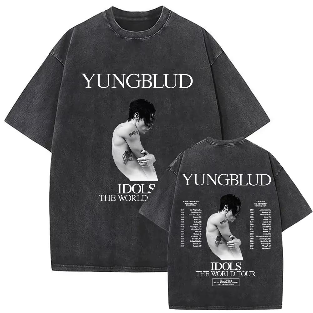 Винтажные стираные футболки Yungblud IDOLS The World Tour Мужские Женские Хип-хоп Высокое качество Готические Оверсайз Футболки Уличная одежда