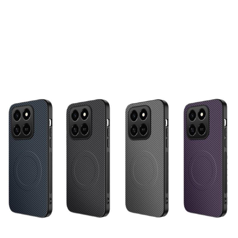 Чехол-кошелек из кожи с карбоновыми вставками для Honor X7D с полной защитой и поддержкой MagSafe