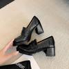French Retro Round Head Thick Heel Loafers Women's 2025 Autumn New One-pedal Versatile Small Leather Shoes High Heels Single Shoes