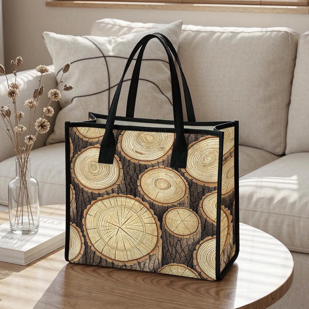 Wood Grain Print Tote Bag Casual Daily Large Capacity Shoulder Bag for Shopping Travel Commute