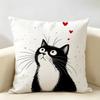 Black White Cute Cartoon Cat Cushion Cover Durable Hypoallergenic Organic Linen Short Pillow Cover Washable