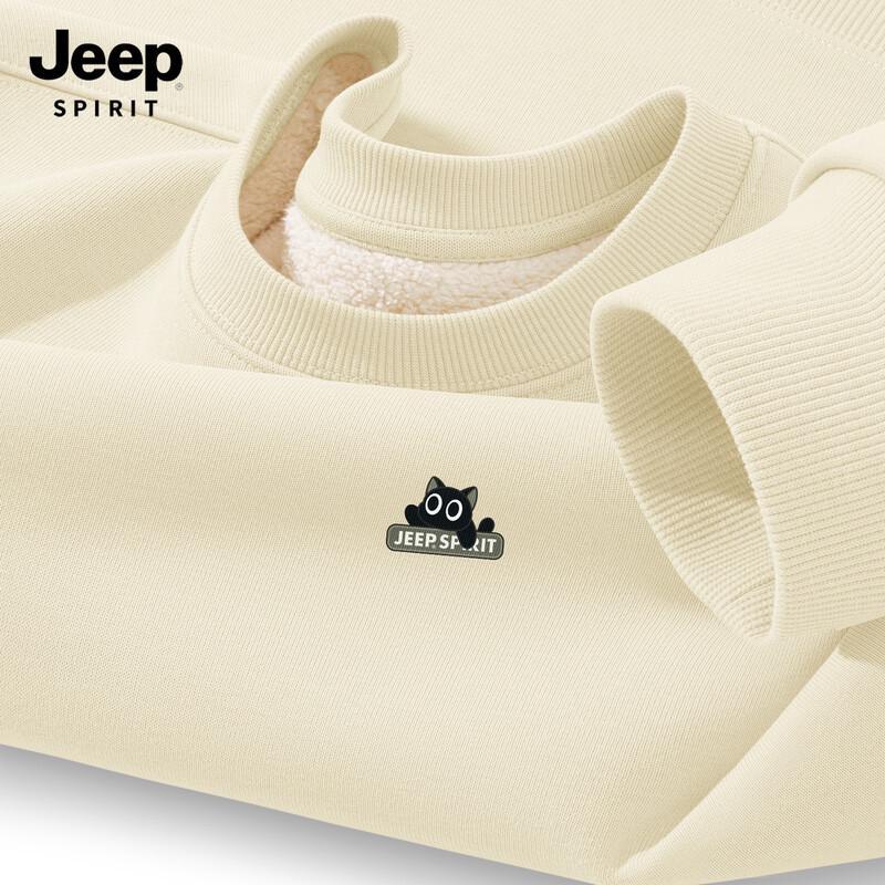 JEEP SPIRIT Мужской 2025 Плюшевый свитшот из овечьей шерсти с круглым вырезом