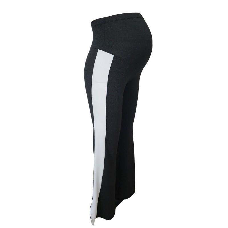 Maternity Wide Leg Pants With High Waist Support Side Slit Color Block Design Comfortable Daily Wear