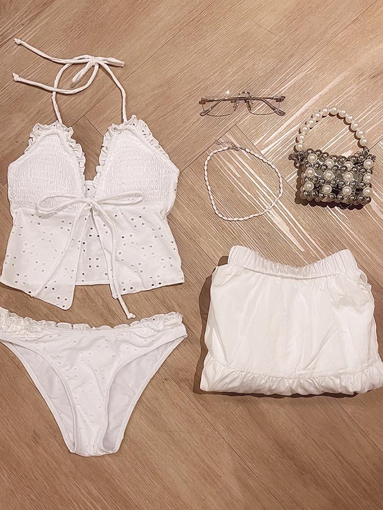 Белое бикини халтер на шнуровке с высокой талией - Сексуальный купальник для пляжного отдыха