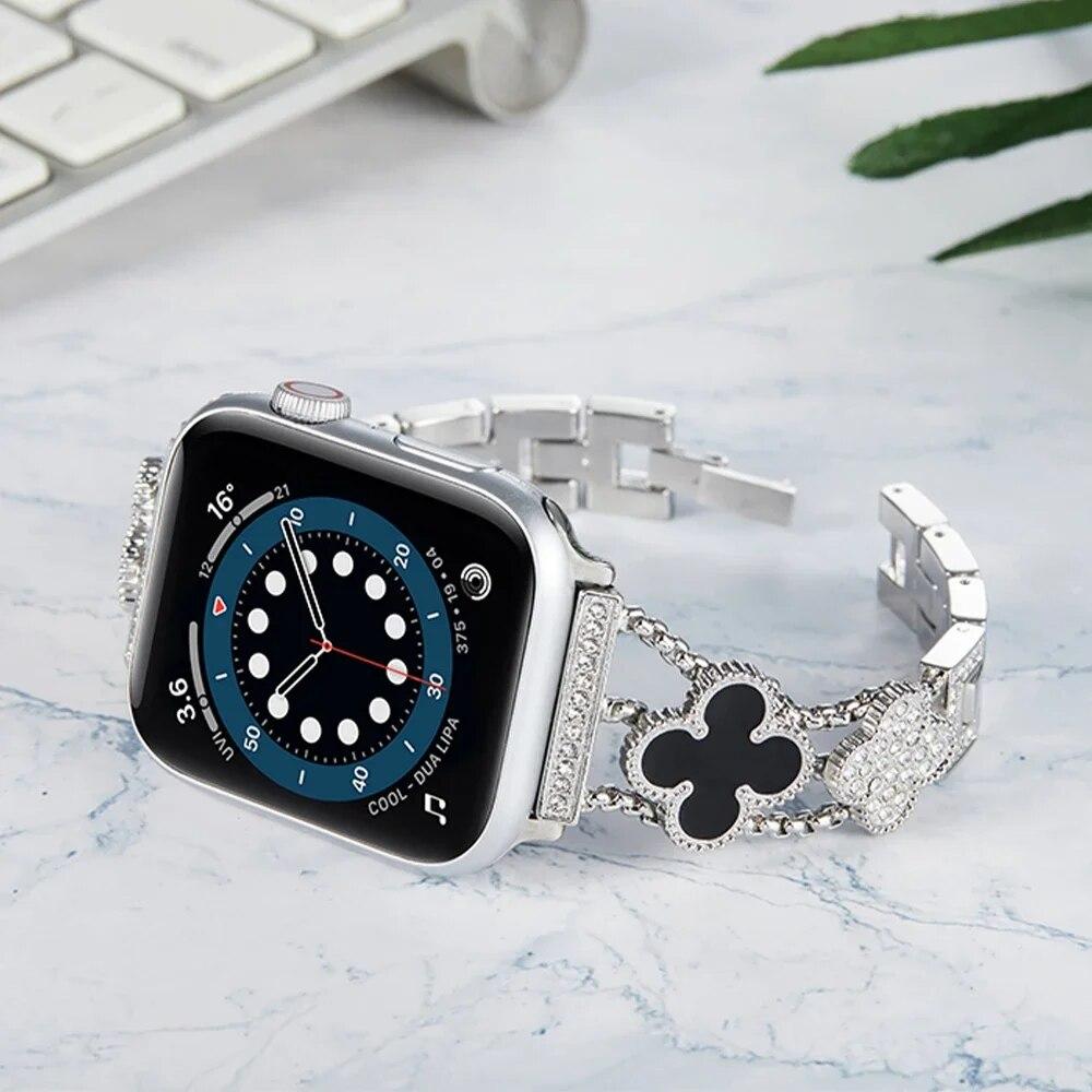 Роскошный ремешок с бриллиантами для Apple Watch 38 мм 40 42 мм 44 мм 41 45 мм 49 мм для iWatch Series 8 7 6 5 4 3 se женский ремешок из нержавеющей стали