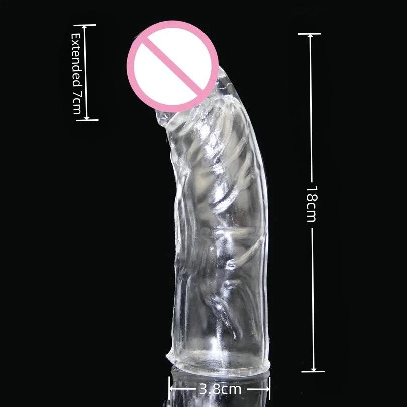 Large Realistic Penis Sleeve Extender Cock Sleeve Dick Enlargement Men Sex Toys Delay Ejaculation Reusable Condom 18+
