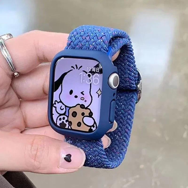 Корейский милый плетеный ремешок + Чехол для Apple Watch Band 49мм 46мм 45 44 38 42 Нейлоновый браслет для iWatch Series 10 9 8 7 6 5 4 3 SE