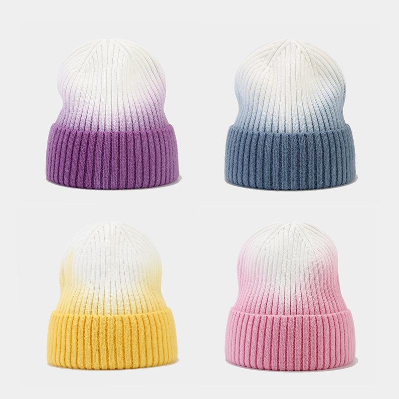 European and American personalized fashion tie-dye knitted hat women's autumn and winter trend crimped wool hat outdoor warm ear protection pullover