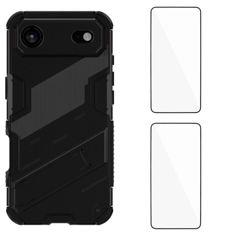 Для iPhone 17 Air Чехол с 2 шт. Закаленное стекло WANLONFENG Серия KK ПК ТПУ Чехол для телефона Подставка Точные вырезы