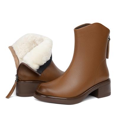 Temperament Trend Medium Tube Plush Woolen Boots Женские зимние ботинки из искусственной кожи Зимняя обувь Ботинки на высоком каблуке
