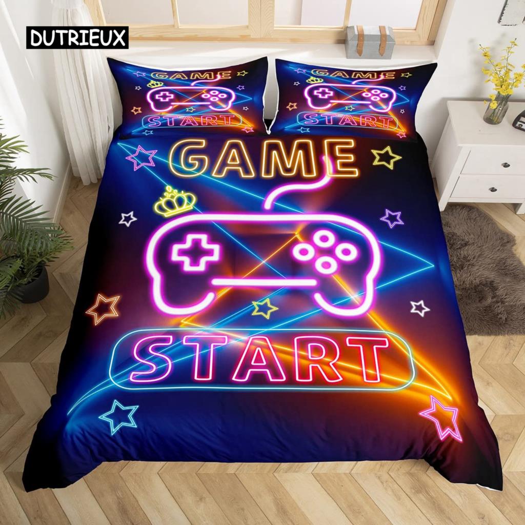 Пододеяльник с геймпадом, комплект постельного белья Queen Video Game Twin, микрофибра, зеленый, с рисунком мультяшного геймера, с электронной тематикой, пододеяльник