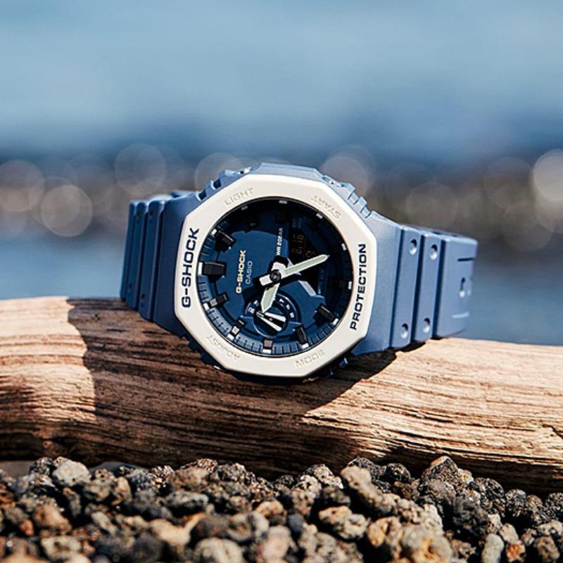 Casio Мужские часы G-SHOCK на смоляном ремешке, водостойкость 200 м, аналоговые, ударопрочные, кварцевые, GA-2110ET-2A