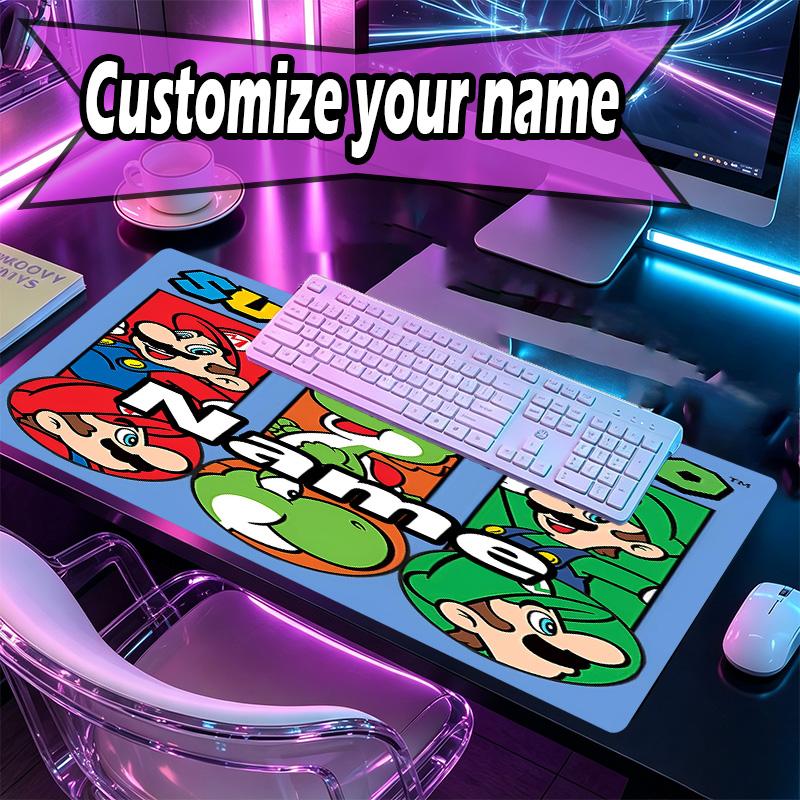 Custom Name Personalized Super Mario Pattern Mousepad, Laptop PC Desk Mat, Decorative Desk Mat for Home Keyboard Pad Gift