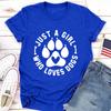 JUST A GIRL LOVE DOGS Принт Женская футболка с коротким рукавом O-образным вырезом Свободная женская футболка Женская футболка Топы Одежда Camisetas Mujer