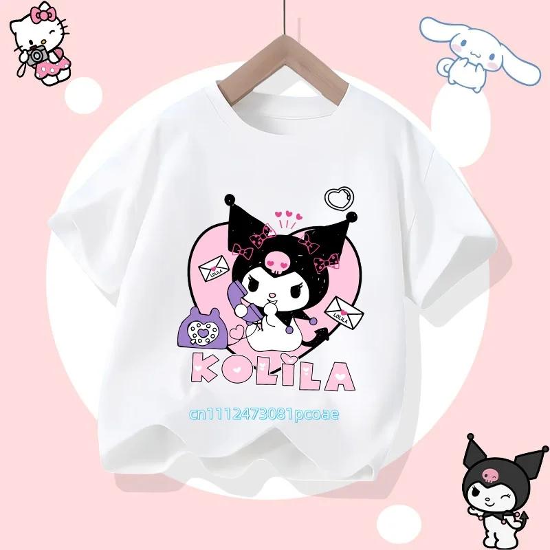 Sanrio Series Kuromis new childrens pure cotton shortsleeved girl casual top for summer Tshirt with cartoon print sport shir