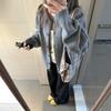 Уютный серый вязаный кардиган для кореянок - Осенне-зимнее пальто-свитер свободного кроя