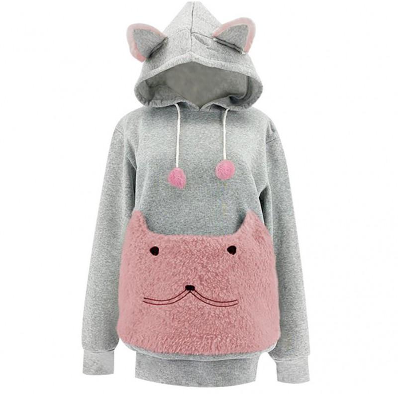 Womens Oversized Hooded Sweatshirt With Embroidered Floral Design Large Front Pockets