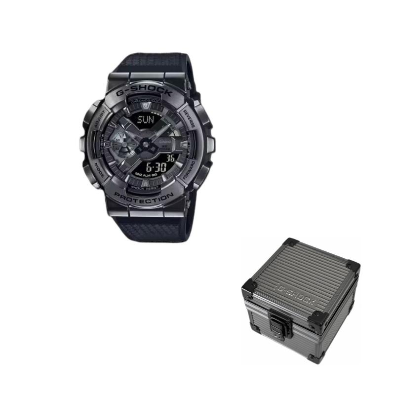 Casio Серия Full Metal Круглые Модные Универсальные Водонепроницаемые 200 м Кварцевый Механизм Ремешок из Смолы Часы Мужские Черные GM-110BB-1A