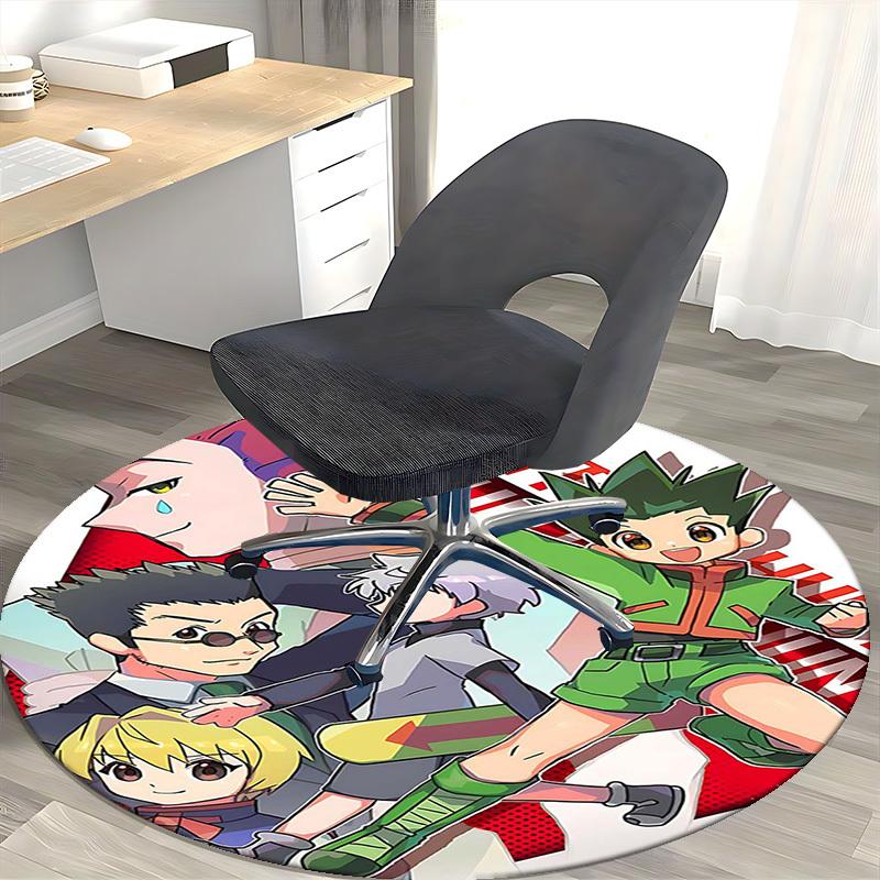 1pc Hunter x Hunter Anime Characters Round Carpet Office Chair Mat, AntiSlip Rug for Home Decor, Living Room