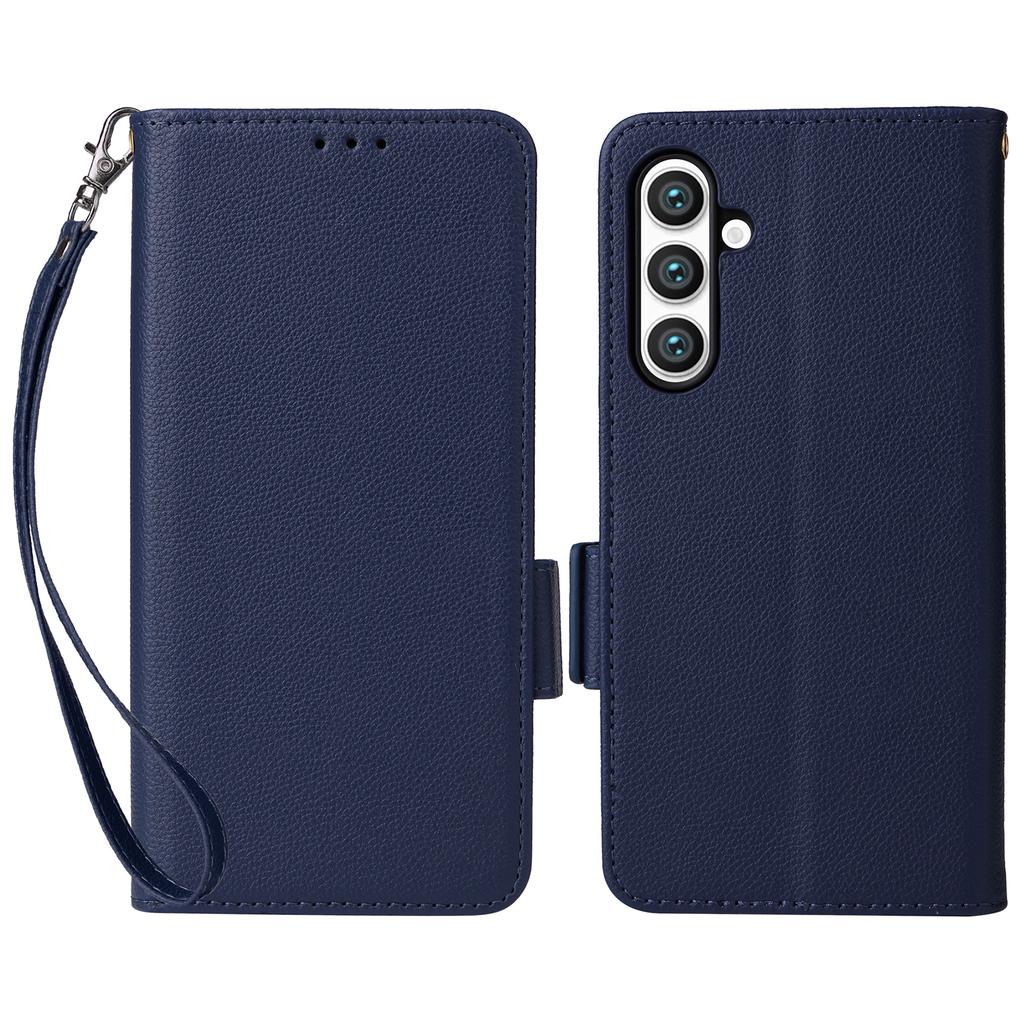 For Samsung Galaxy S24 FE Case with Wrist Strap Litchi Texture PU Leather Wallet Phone Cover
