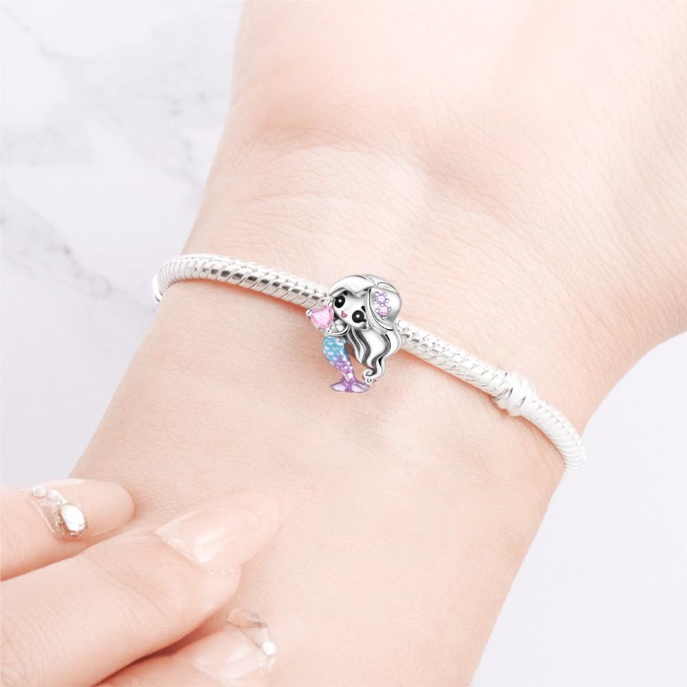Orstarry 925 Silver Cartoon character Mermaid Original Pendants Bracelet Charms Fit Jewelry Party Beads DIY Fine Gifts