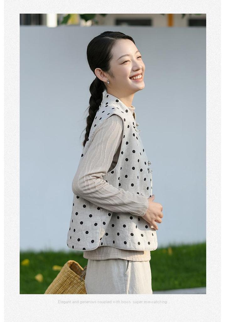 Autumn Chinese Style Women's Linen Vest - Retro Sleeveless Jacket