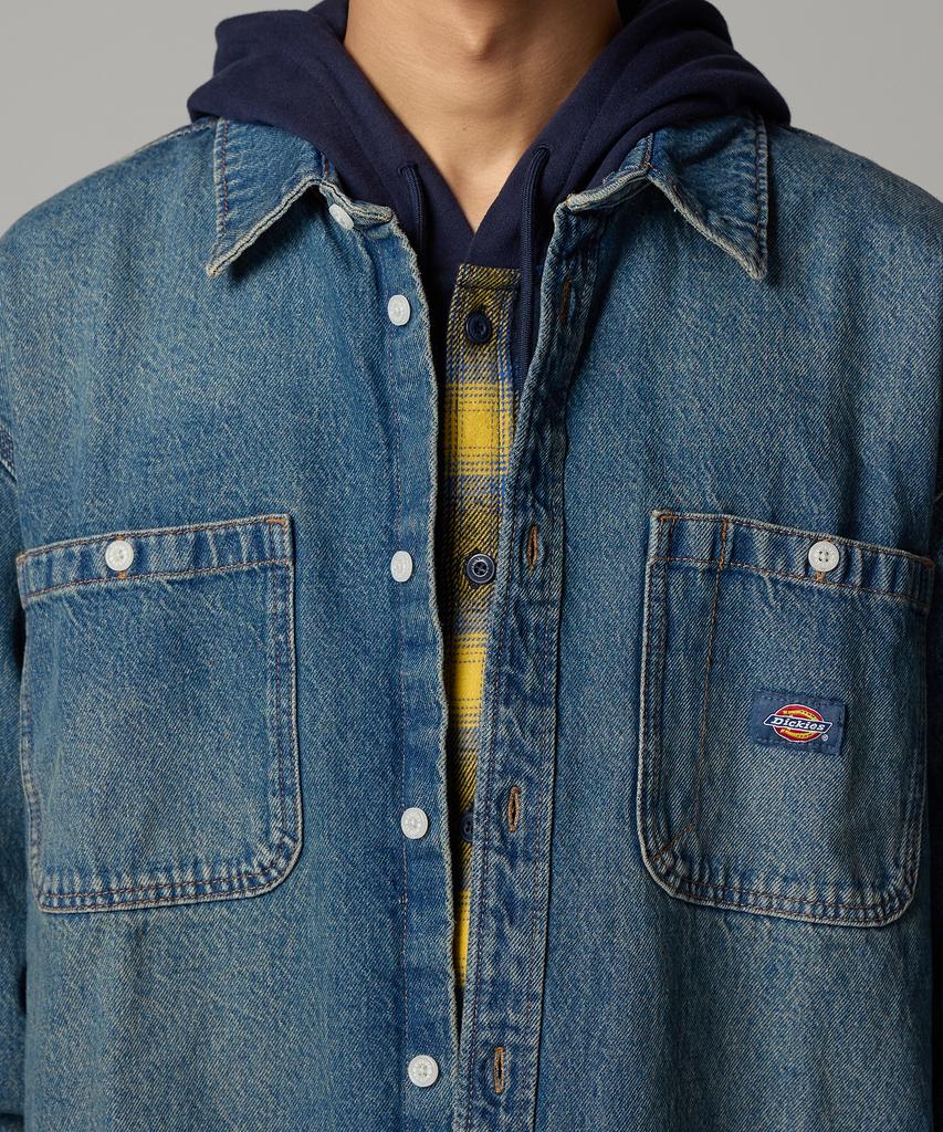 Dickies Механик Свободная Джинсовая Рубашка Хаки с Голубым Оттенком