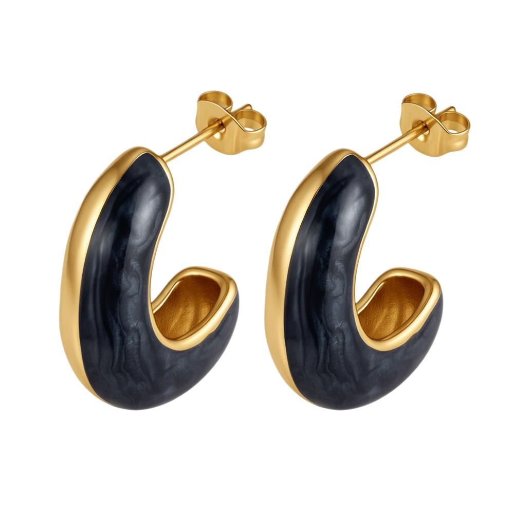 Fashion oiled stainless steel earrings women's light luxury high-end sense versatile 18K stud earrings trendy earrings