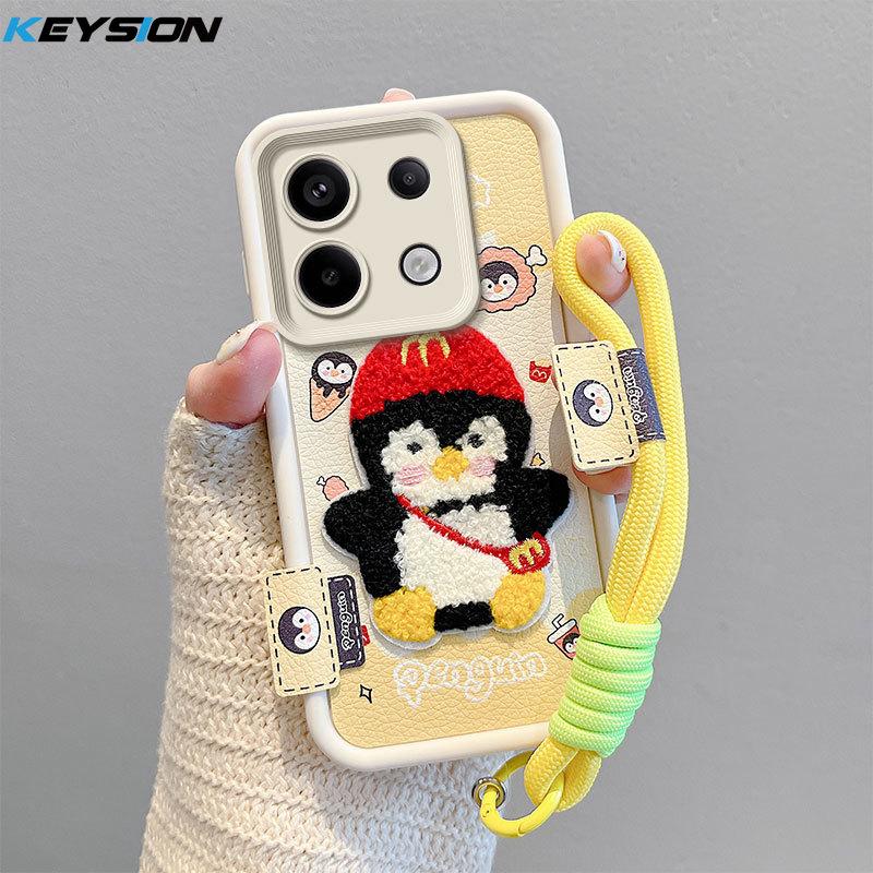 KEYSION Мультяшный Милый Плюшевый Вышитый Чехол для Xiaomi POCO X6 со Шнурком Силиконовый Противоударный Чехол для Телефона для Redmi Note 13 Pro 5G