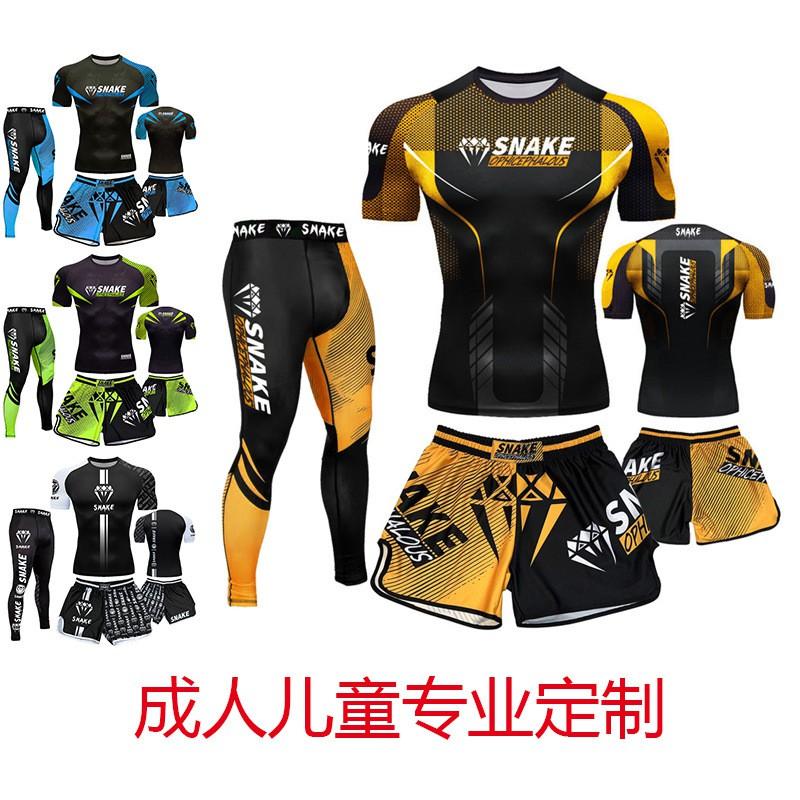 Mens Training Compression Set Short Sleeve Top Shorts Boxing MMA Fitness Gym Quick Dry