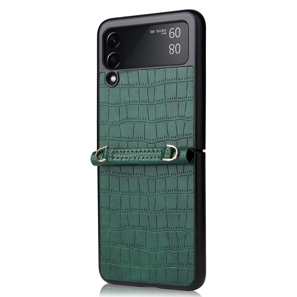 Кожаный ручной ремешок Противоударный чехол для телефона Samsung Galaxy Z Flip 3 G SM-F711B Защитная задняя крышка с ремешком Z flip 4