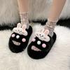 Luxury Women's Cute Plush Cartoon Slippers 2024 New Korean Edition Home Thick Sole Rabbit Solid Color Slippers