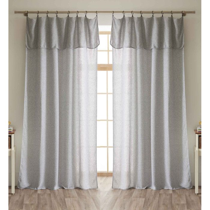 Lot de 2 voilages ajustables + 8 anneaux pince 140 x 270 cm Polyester effet chambray "Dua" Le fil d'Ariane - 2x140x270 - Dua Galet