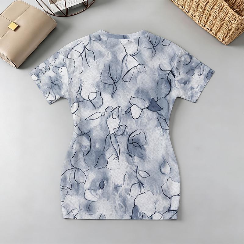 V-Neck Bodycon Dress | Minimal Floral Short Sleeve, Soft Fabric, Casual Elegant for Daily, Vacation & Gatherings