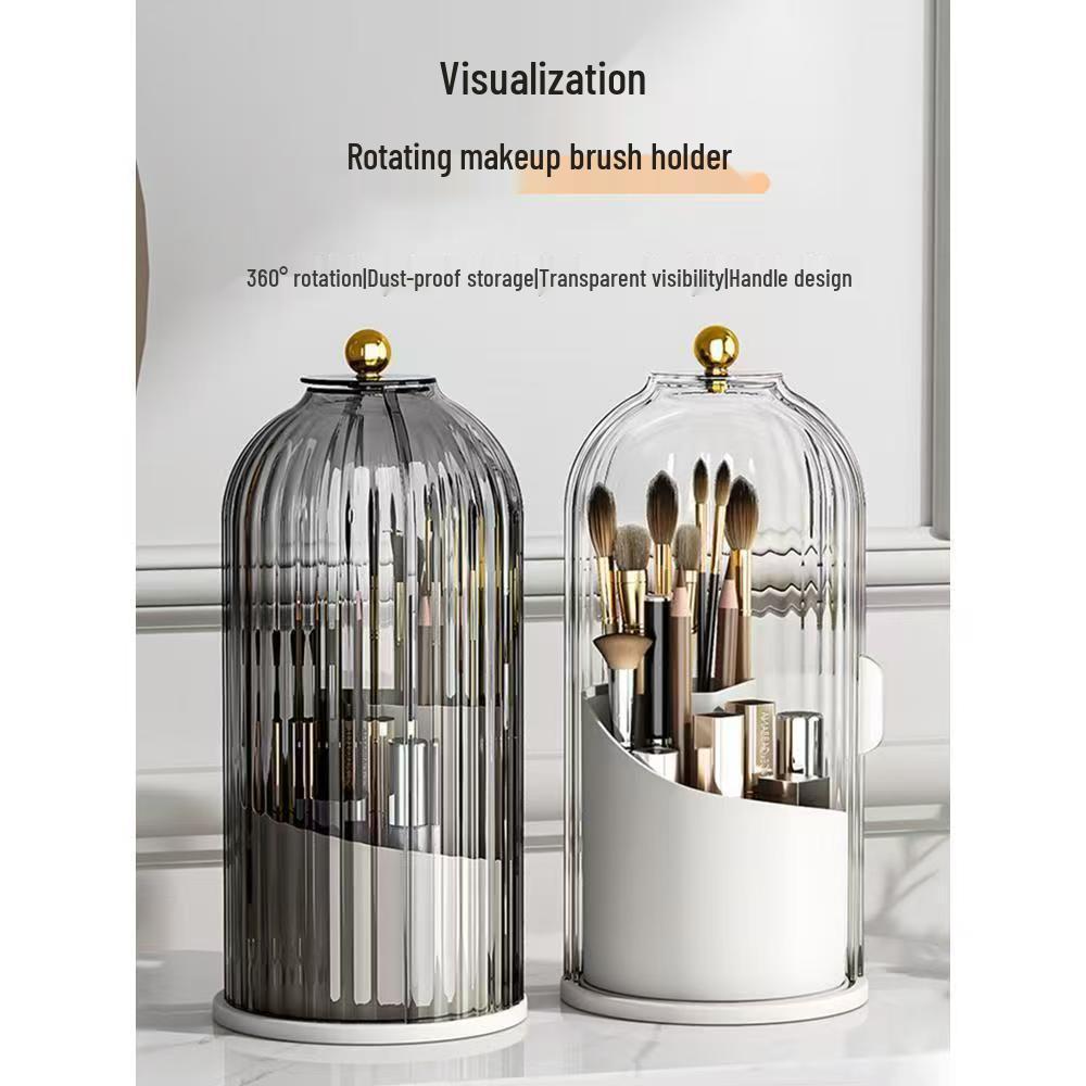 Rotating Desktop Cosmetic Organizer: Makeup Brush, Lipstick, and Pen Holder with Dustproof Dividers