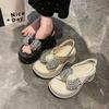 Beautiful Thick-bottomed Cool Slippers for Women To Wear New Summer Rhinestone Bows with Skirts To Increase the Height of Slippers