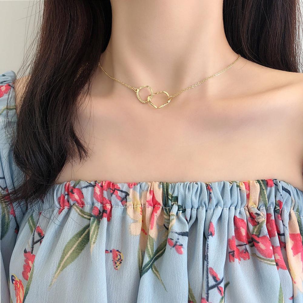 Ladies Women Temperament Double Ring Geometric Simple Choker Clavicle Chain Necklace Neck Chain
