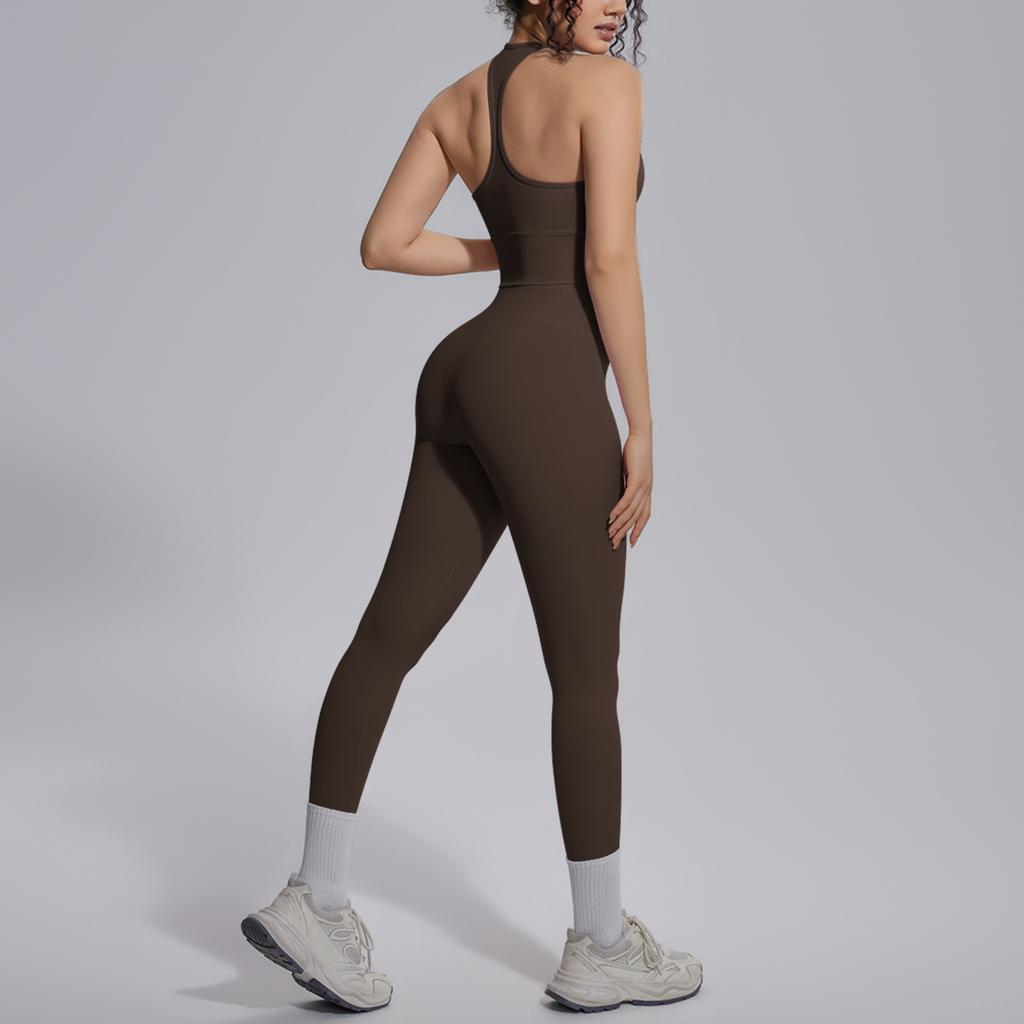 New solid color double-sided brocade tight back yoga suit set, sports running fitness yoga suit two-piece set