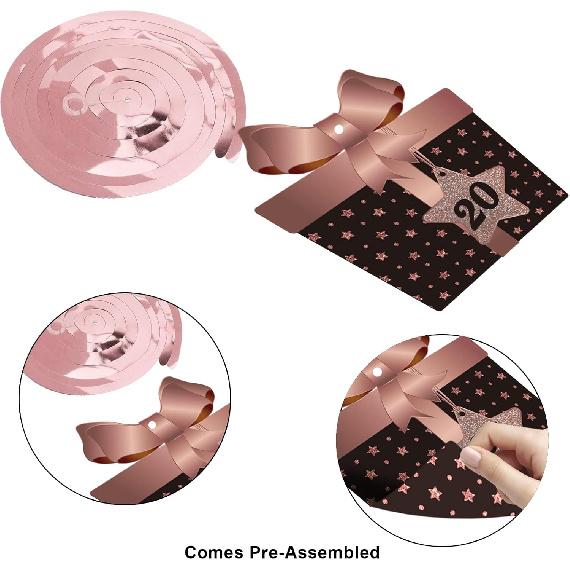 Happy 20th Birthday Party Hanging Swirls Streams Ceiling Decorations, Celebration 20 Foil Hanging Swirls with Cutouts for 20 Years Old Rose Gold